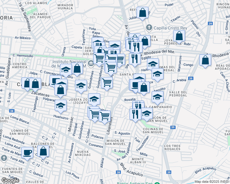 map of restaurants, bars, coffee shops, grocery stores, and more near 114 Australianos in Ciudad Apodaca