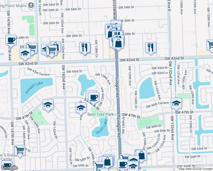 map of restaurants, bars, coffee shops, grocery stores, and more near 4410 Southwest 137th Court in Miami