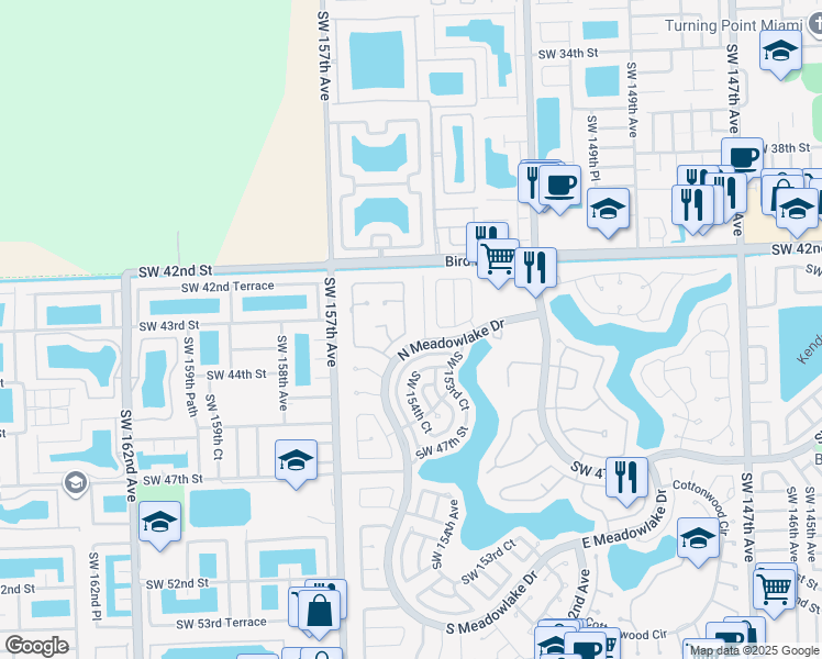 map of restaurants, bars, coffee shops, grocery stores, and more near 4291 Southwest 154th Place in Miami