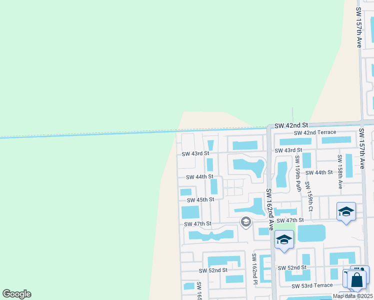 map of restaurants, bars, coffee shops, grocery stores, and more near 16585 Southwest 42nd Way in Miami
