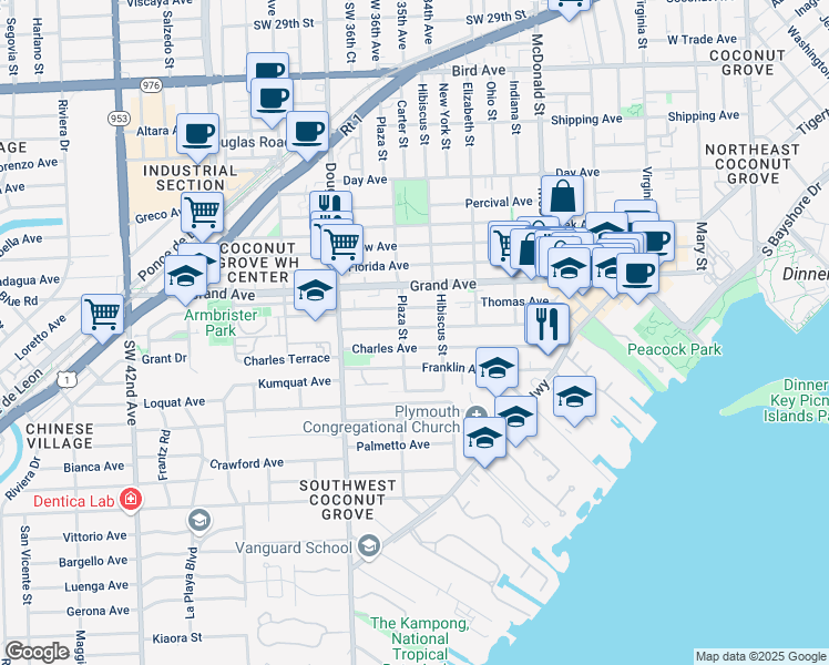 map of restaurants, bars, coffee shops, grocery stores, and more near 3521 William Avenue in Miami