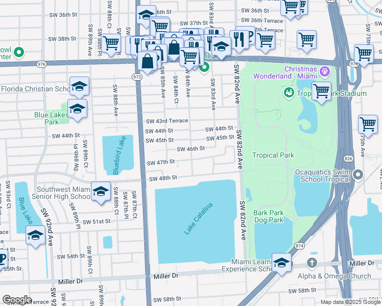 map of restaurants, bars, coffee shops, grocery stores, and more near 8385 Southwest 46th Street in Miami