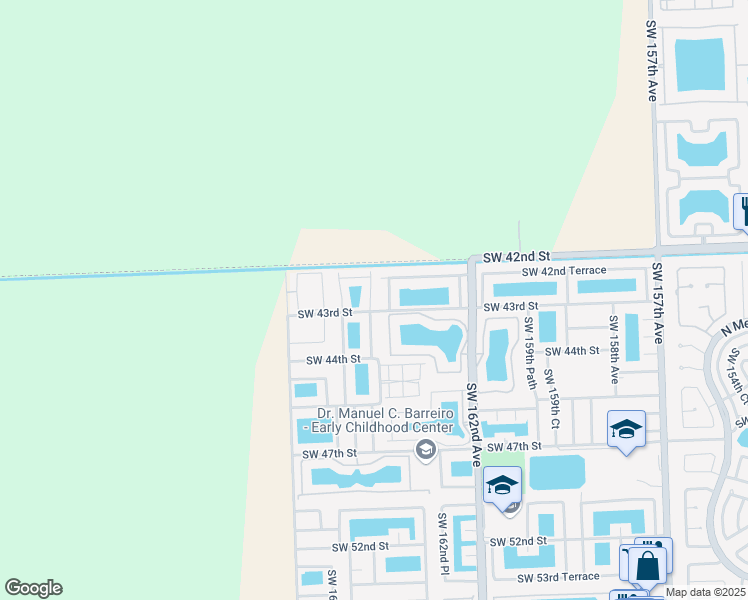 map of restaurants, bars, coffee shops, grocery stores, and more near 4255 Southwest 164th Court in Miami