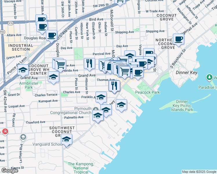 map of restaurants, bars, coffee shops, grocery stores, and more near 3341 William Avenue in Miami
