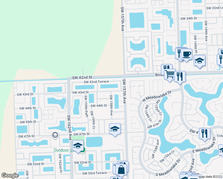 map of restaurants, bars, coffee shops, grocery stores, and more near 15793 Southwest 43rd Street in Miami