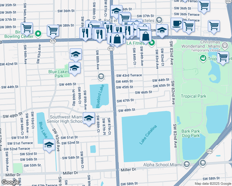 map of restaurants, bars, coffee shops, grocery stores, and more near 4585 Southwest 87th Avenue in Miami