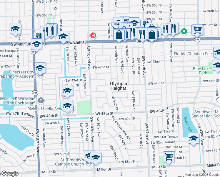map of restaurants, bars, coffee shops, grocery stores, and more near 4430 Southwest 99th Court in Miami