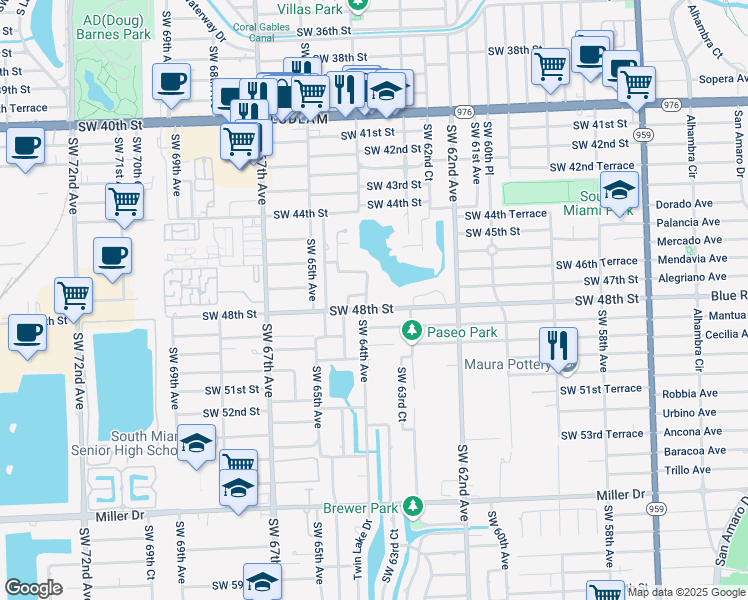 map of restaurants, bars, coffee shops, grocery stores, and more near 6375 SW 48th St in Miami