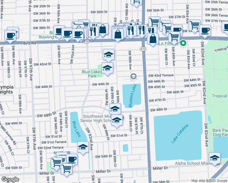 map of restaurants, bars, coffee shops, grocery stores, and more near 4511 Southwest 89th Court in Miami