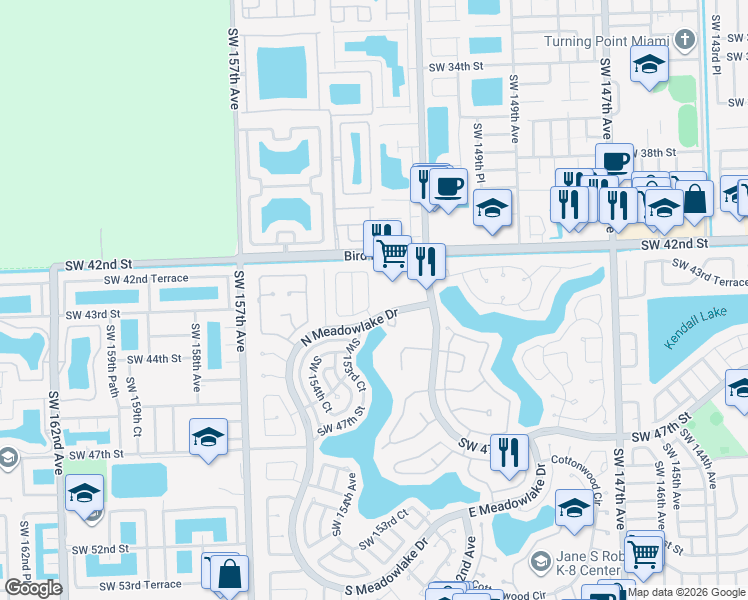 map of restaurants, bars, coffee shops, grocery stores, and more near 4269 SW 153rd Ct in Miami