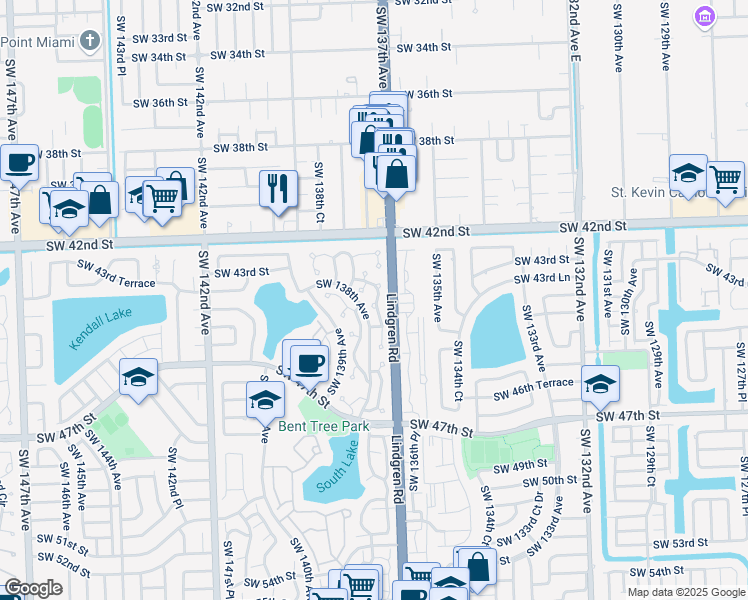 map of restaurants, bars, coffee shops, grocery stores, and more near 4244 Southwest 137th Court in Miami
