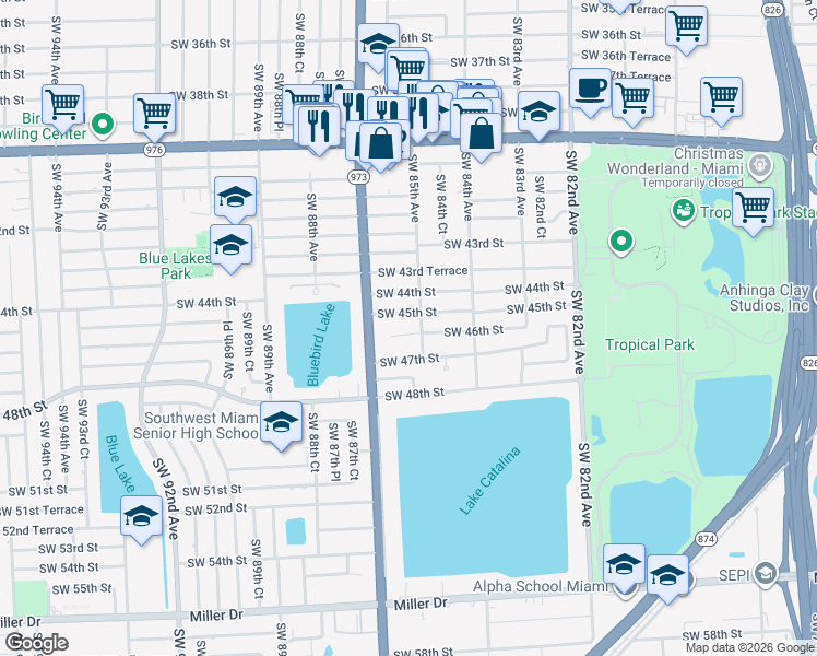map of restaurants, bars, coffee shops, grocery stores, and more near 8525 Southwest 46th Street in Miami