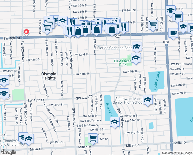 map of restaurants, bars, coffee shops, grocery stores, and more near 4425 Southwest 94th Avenue in Miami