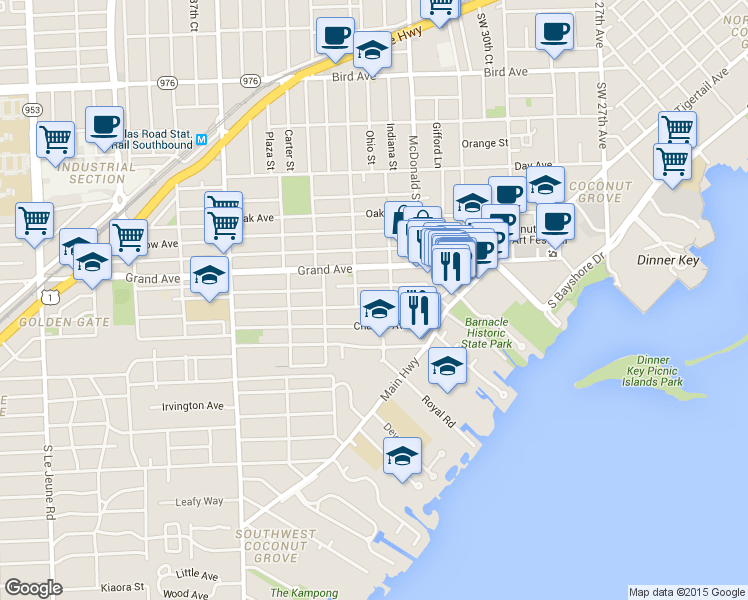 map of restaurants, bars, coffee shops, grocery stores, and more near 3341 William Avenue in Miami