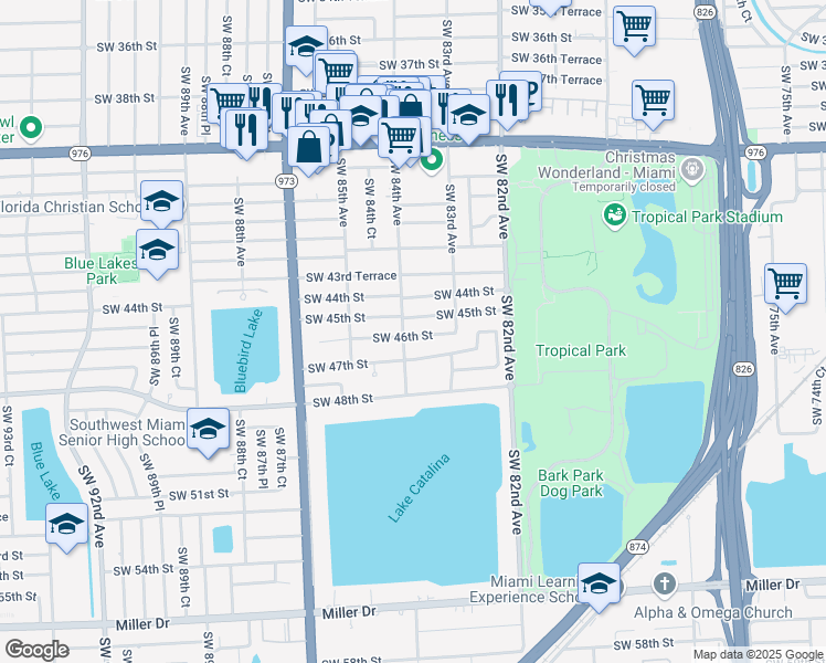map of restaurants, bars, coffee shops, grocery stores, and more near 8385 Southwest 46th Street in Miami