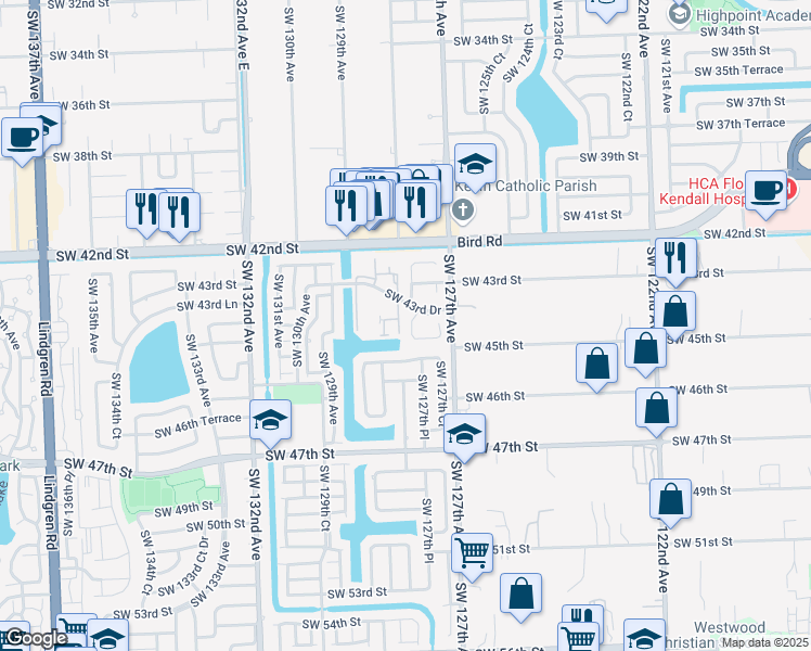 map of restaurants, bars, coffee shops, grocery stores, and more near 4402 Southwest 127th Place in Miami