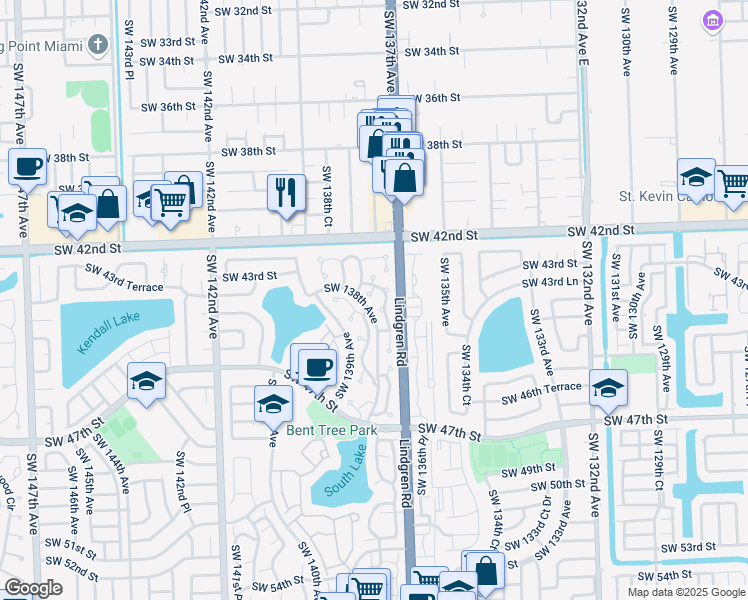 map of restaurants, bars, coffee shops, grocery stores, and more near 4244 Southwest 137th Court in Miami