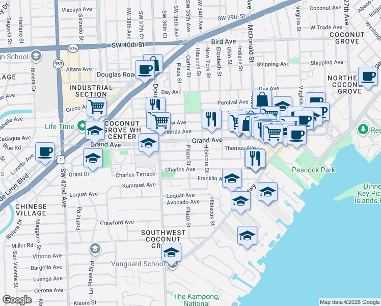 map of restaurants, bars, coffee shops, grocery stores, and more near 3617 William Avenue in Miami