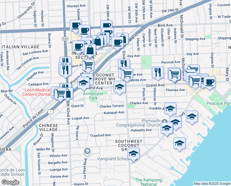 map of restaurants, bars, coffee shops, grocery stores, and more near 3745 Thomas Avenue in Miami