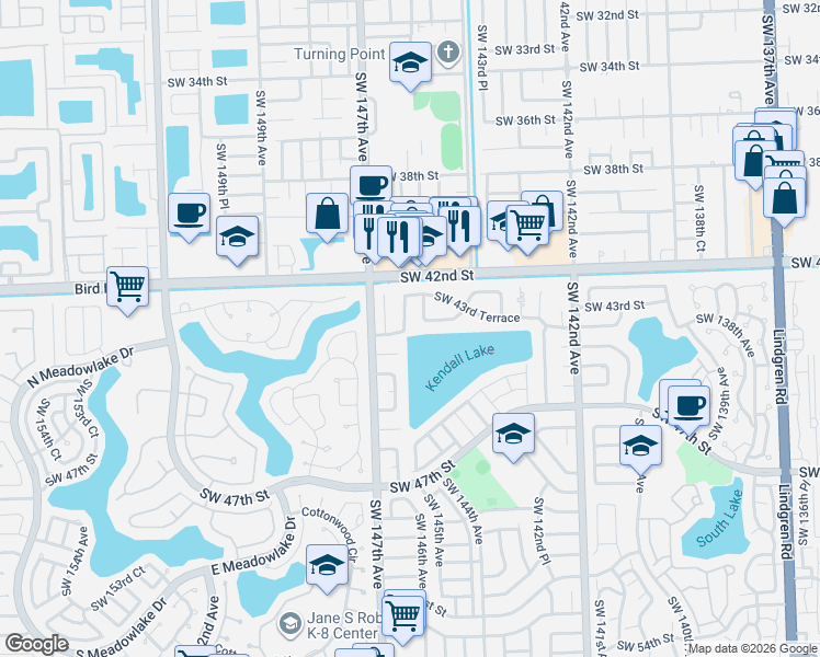 map of restaurants, bars, coffee shops, grocery stores, and more near 4393 SW 146th Ave in Miami