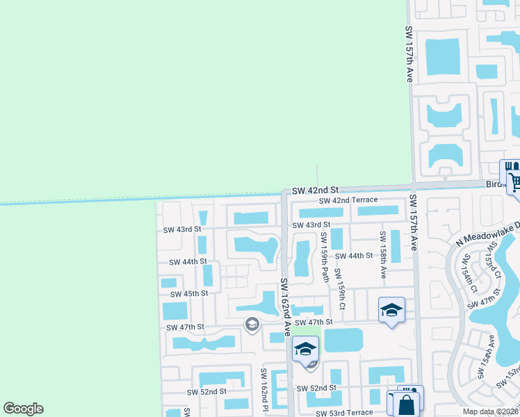 map of restaurants, bars, coffee shops, grocery stores, and more near 16252 Southwest 42nd Terrace in Miami