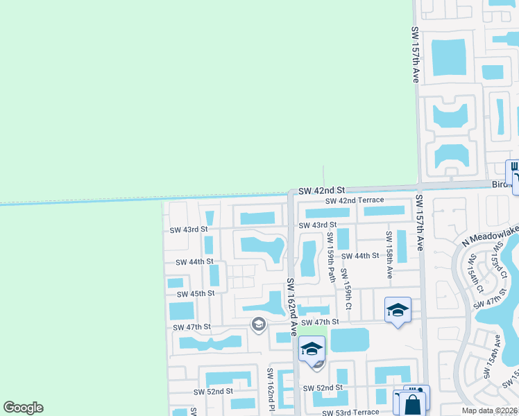 map of restaurants, bars, coffee shops, grocery stores, and more near 16252 Southwest 42nd Terrace in Miami