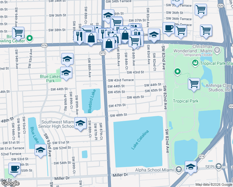 map of restaurants, bars, coffee shops, grocery stores, and more near 8525 Southwest 46th Street in Miami
