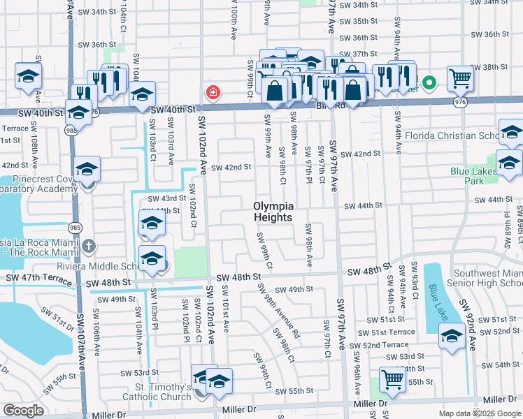 map of restaurants, bars, coffee shops, grocery stores, and more near 4430 Southwest 99th Court in Miami