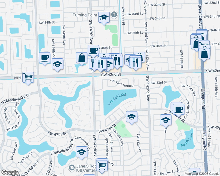map of restaurants, bars, coffee shops, grocery stores, and more near 4391 Southwest 144th Place in Miami