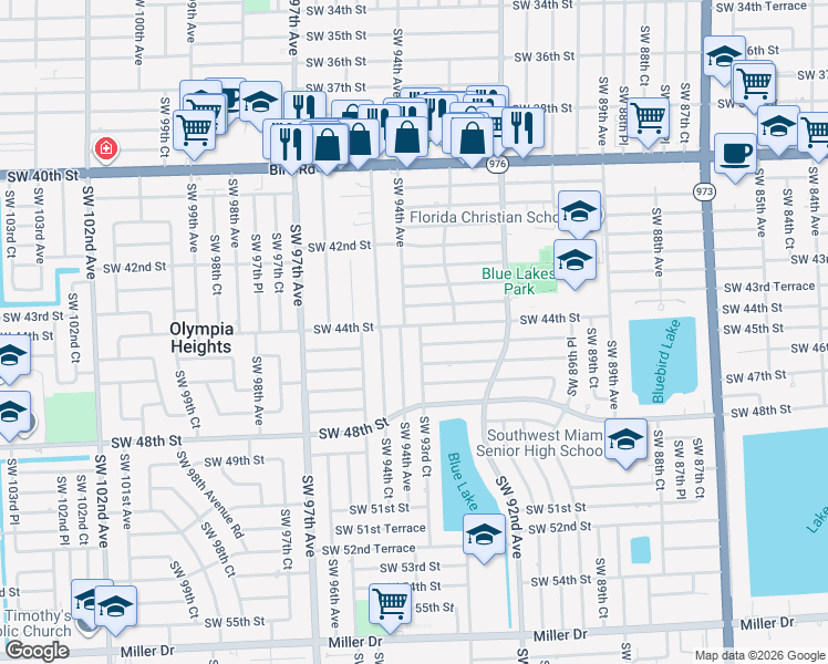 map of restaurants, bars, coffee shops, grocery stores, and more near 4425 Southwest 94th Avenue in Miami