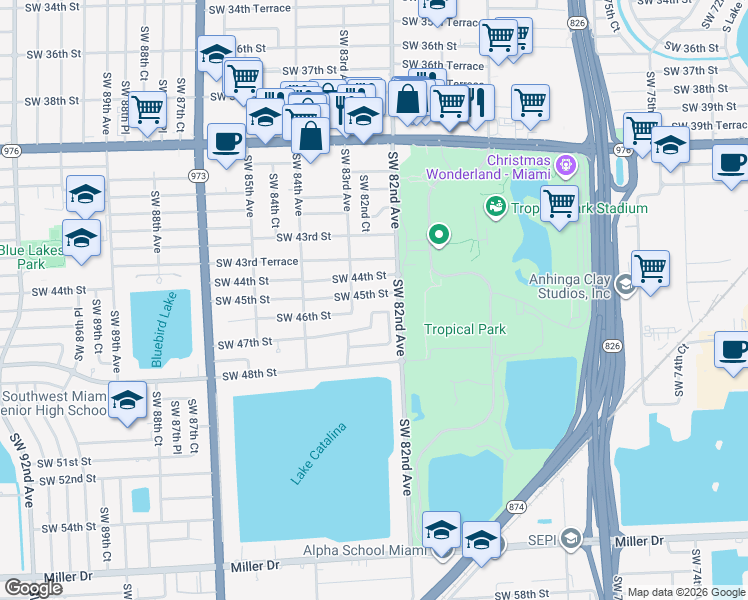 map of restaurants, bars, coffee shops, grocery stores, and more near 4602 Southwest 82nd Court in Miami