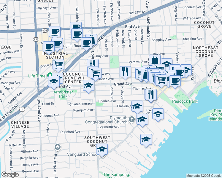 map of restaurants, bars, coffee shops, grocery stores, and more near 3617 William Avenue in Miami
