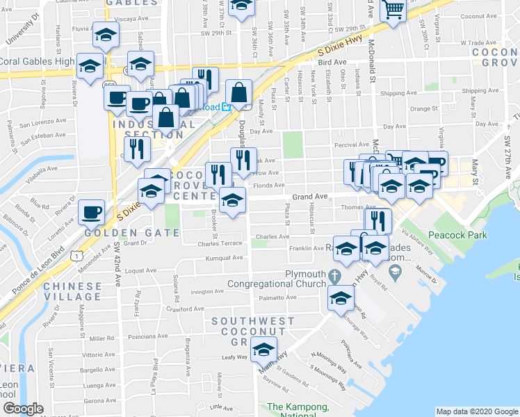 map of restaurants, bars, coffee shops, grocery stores, and more near 3687 William Avenue in Miami
