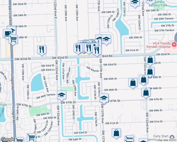 map of restaurants, bars, coffee shops, grocery stores, and more near 4402 Southwest 127th Place in Miami