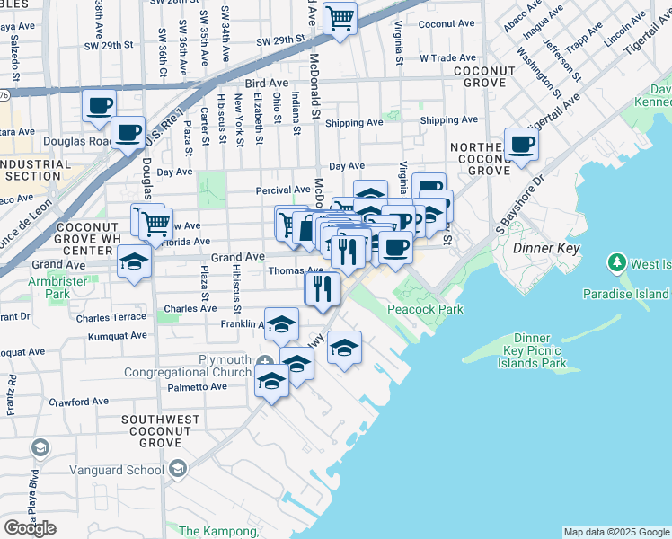 map of restaurants, bars, coffee shops, grocery stores, and more near 3229 William Avenue in Miami
