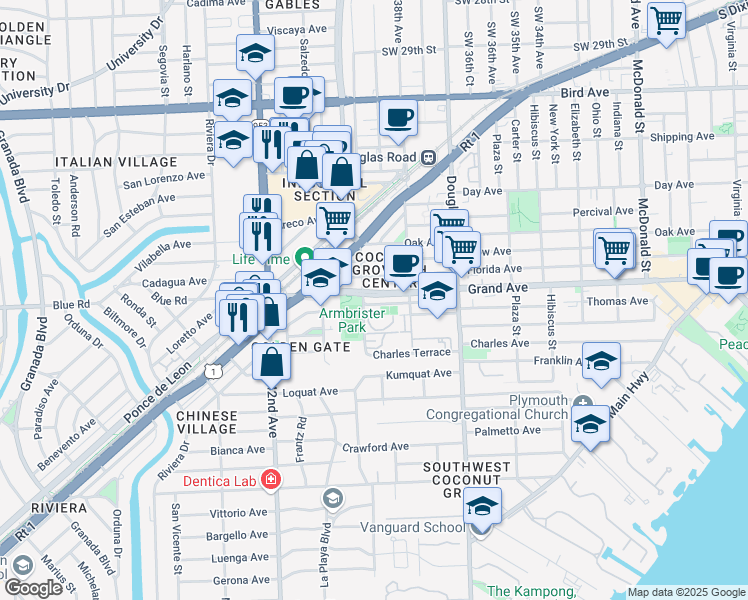 map of restaurants, bars, coffee shops, grocery stores, and more near 3425 Jefferson Street in Miami
