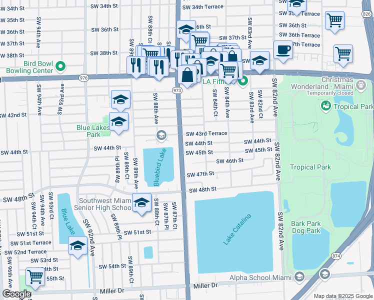 map of restaurants, bars, coffee shops, grocery stores, and more near 4380 Southwest 87th Avenue in Miami