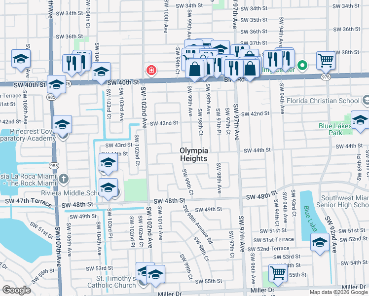 map of restaurants, bars, coffee shops, grocery stores, and more near 4260 Southwest 99th Court in Miami