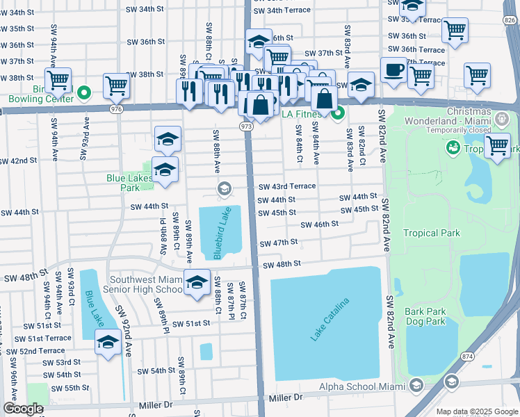 map of restaurants, bars, coffee shops, grocery stores, and more near 4380 Southwest 87th Avenue in Miami
