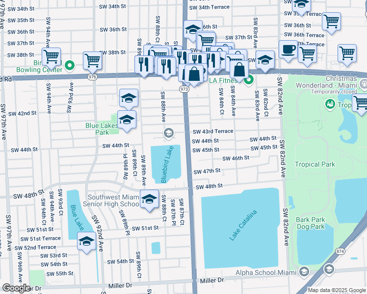 map of restaurants, bars, coffee shops, grocery stores, and more near 4380 Southwest 87th Avenue in Miami
