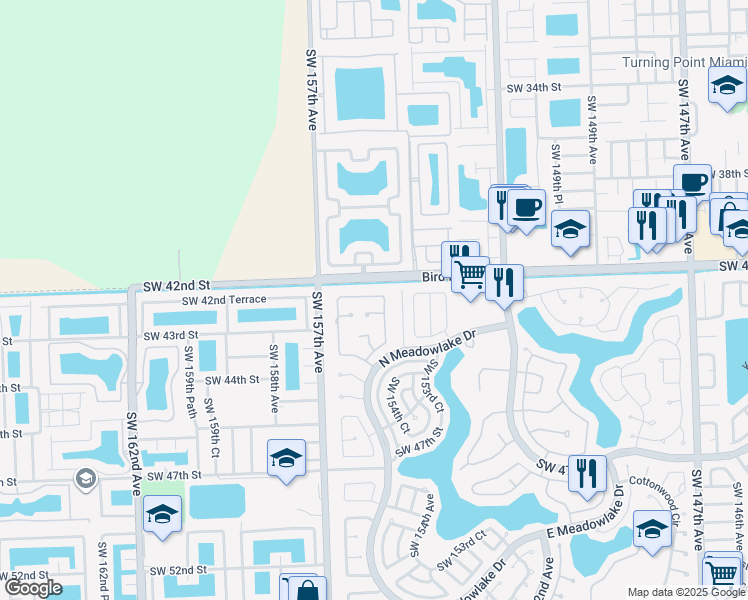 map of restaurants, bars, coffee shops, grocery stores, and more near 15485 Southwest 42nd Terrace in Miami