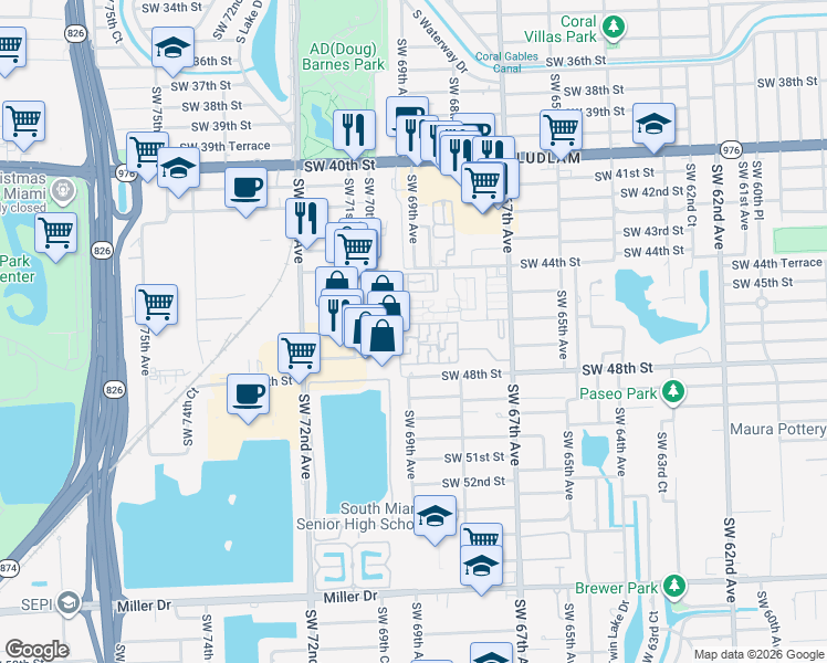 map of restaurants, bars, coffee shops, grocery stores, and more near 7000 Southwest 46th Street in Miami