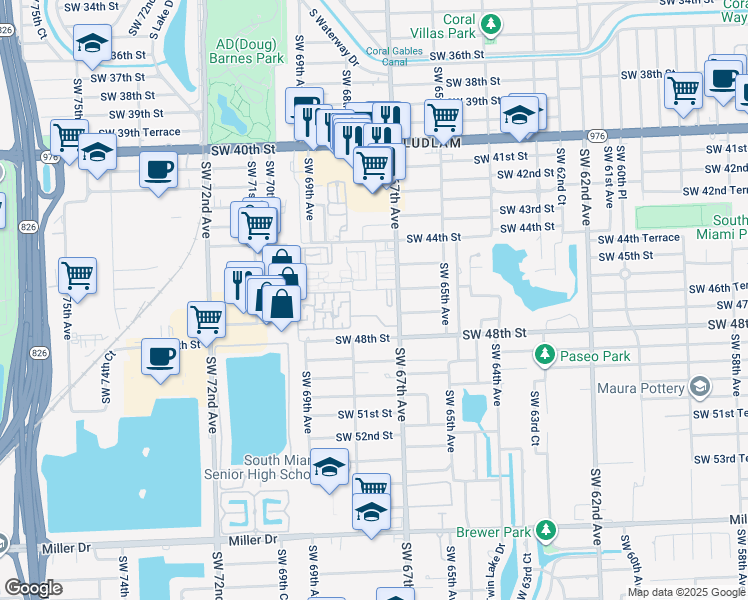 map of restaurants, bars, coffee shops, grocery stores, and more near 6800 Southwest 45th Lane in Miami