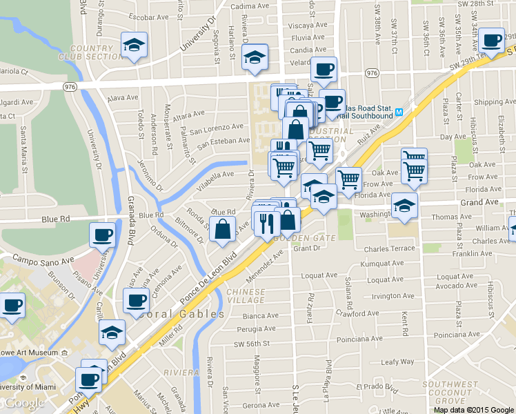 map of restaurants, bars, coffee shops, grocery stores, and more near 442 Cadagua Avenue in Coral Gables
