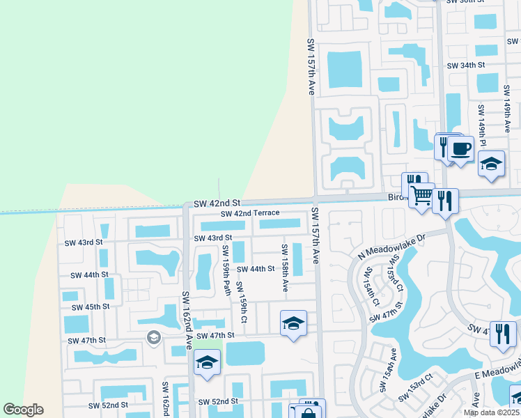 map of restaurants, bars, coffee shops, grocery stores, and more near 15871 Southwest 42nd Terrace in Miami