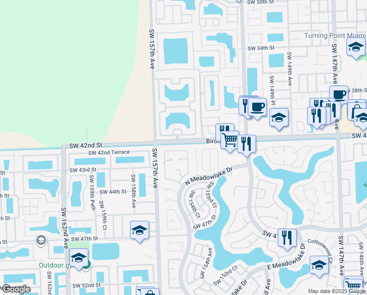 map of restaurants, bars, coffee shops, grocery stores, and more near 15485 Southwest 42nd Terrace in Miami