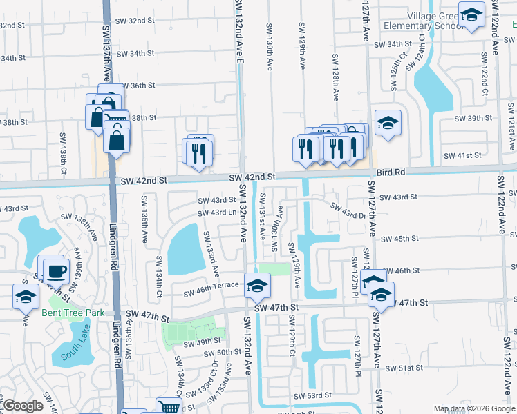 map of restaurants, bars, coffee shops, grocery stores, and more near 4300 Southwest 130th Court in Miami