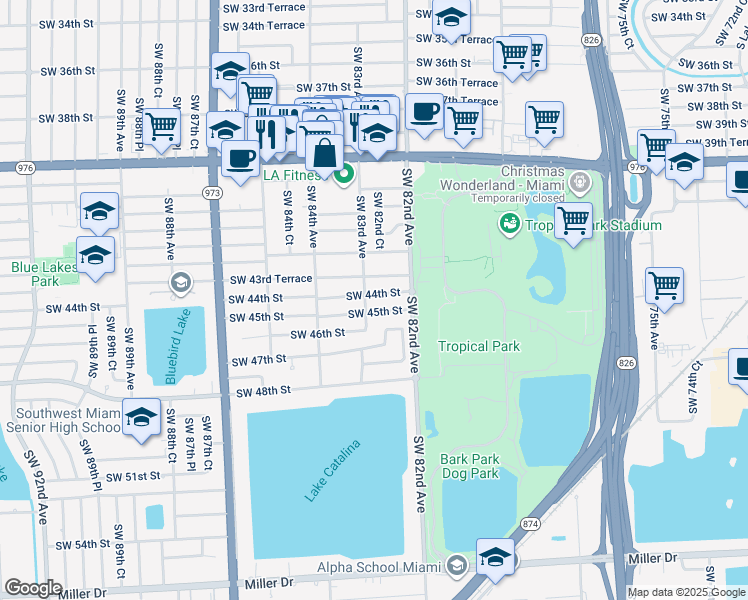 map of restaurants, bars, coffee shops, grocery stores, and more near 4370 Southwest 83rd Avenue in Miami