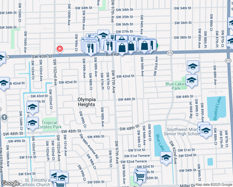 map of restaurants, bars, coffee shops, grocery stores, and more near 4318 Southwest 96th Avenue in Miami