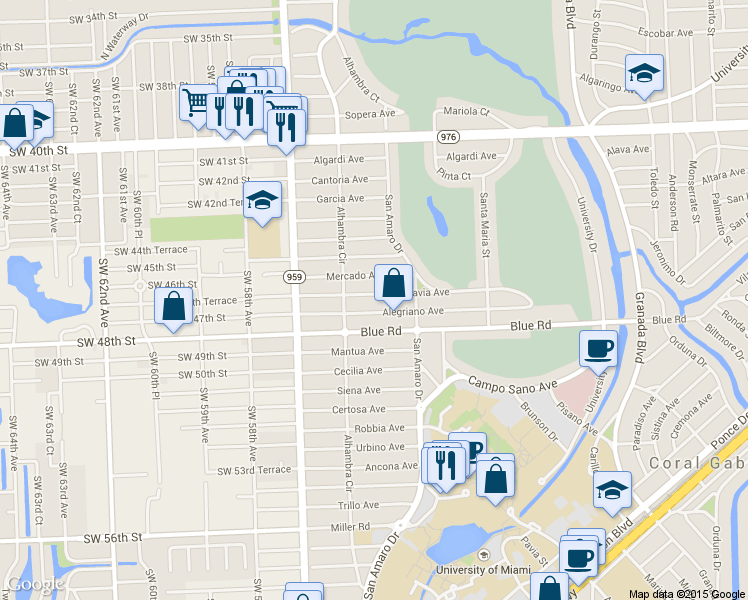 map of restaurants, bars, coffee shops, grocery stores, and more near 1444 Mendavia Ave in Coral Gables